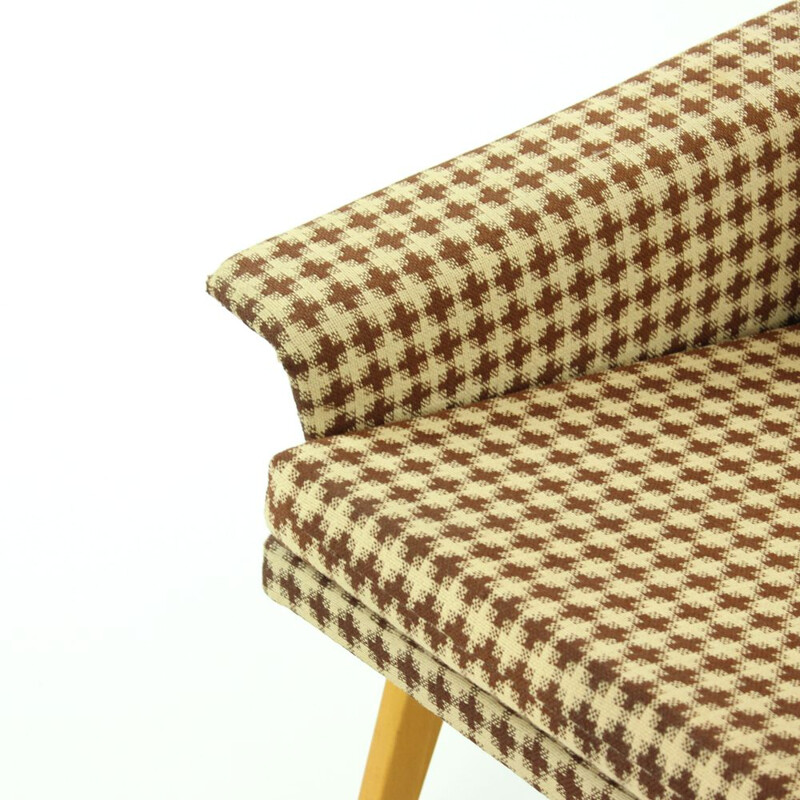 Paire de fauteuils vintage tchèques en tissu écossais marron par Jitona
