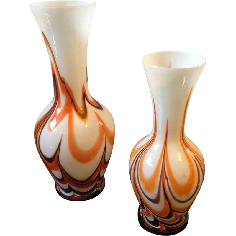 Set of 2 vintage Italian vases in Murano glass by Carlo Moretti for Opaline Florence