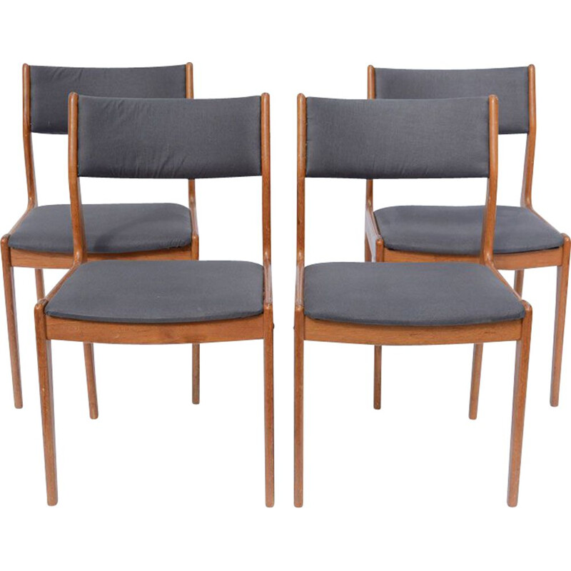 Suite de 4 chaises vintage scandinaves en tissu gris