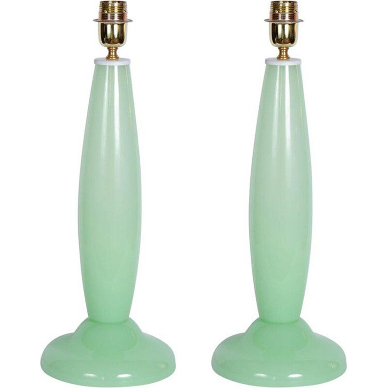 2 vintage green Murano glass lamps 1970