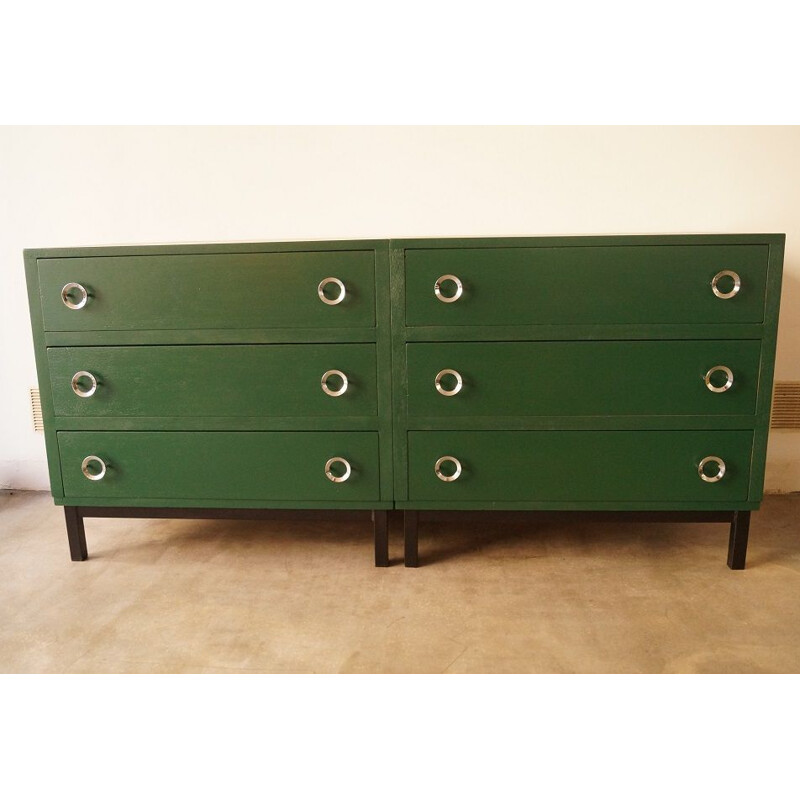 Vintage green French chest of drawers in wood