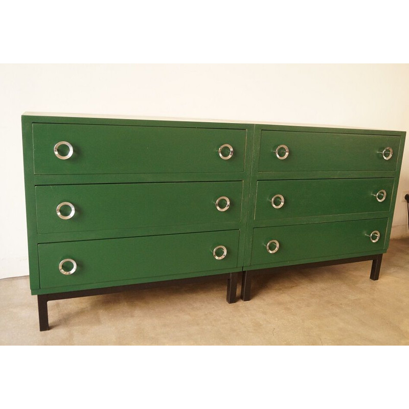 Vintage green French chest of drawers in wood