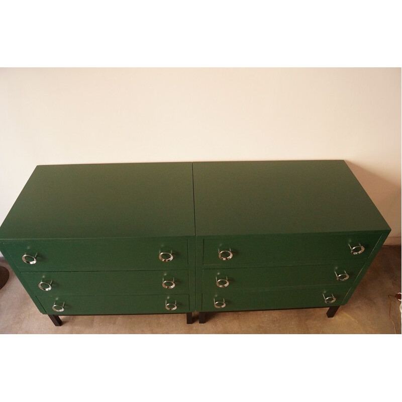 Vintage green French chest of drawers in wood