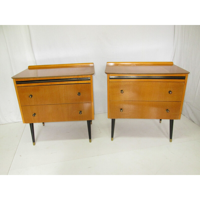 Suite de 2 tables de chevet vintage en chêne