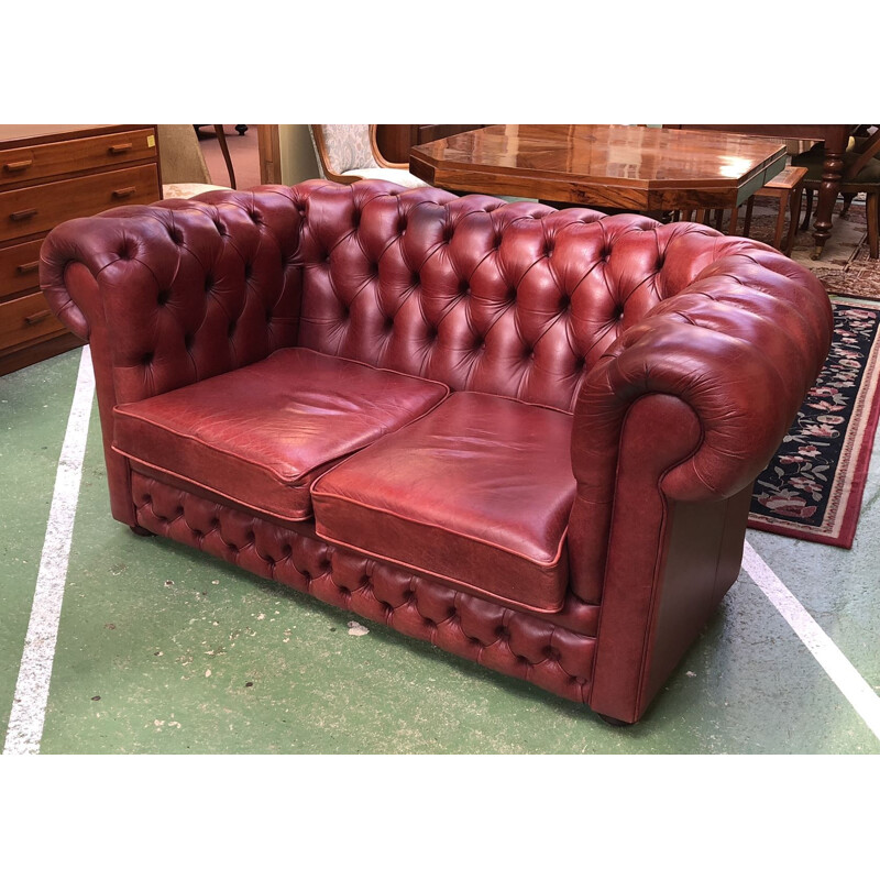 Red leather chesterfield sofa 1970s