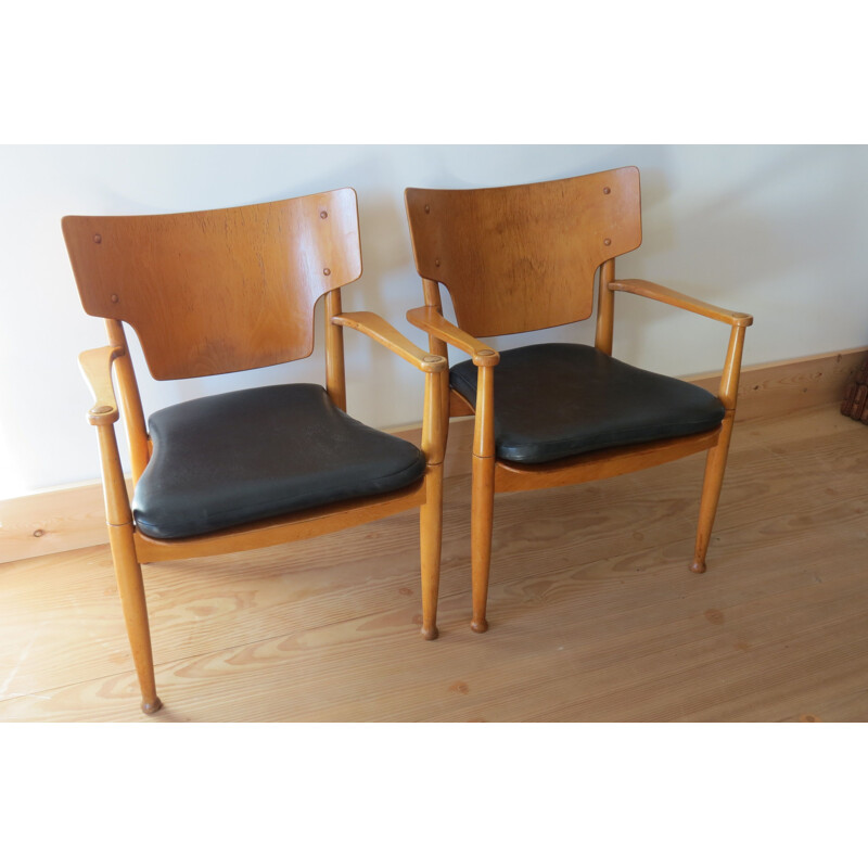 2 chaises vintage danoises noires, Hvidt et Molgaard 1940