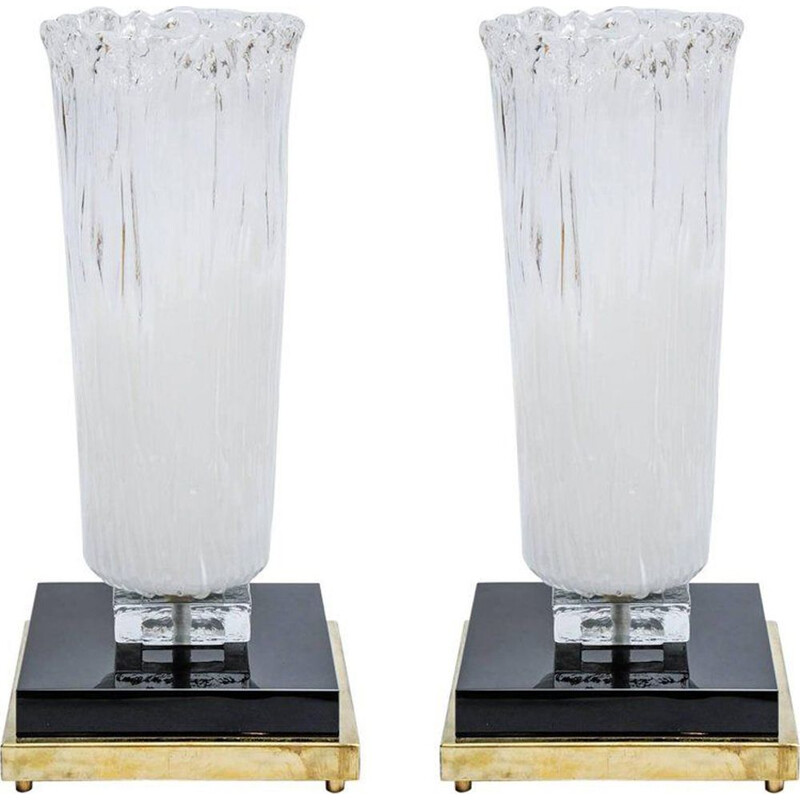 Suite de 2 lampes de table vintage en verre de Murano