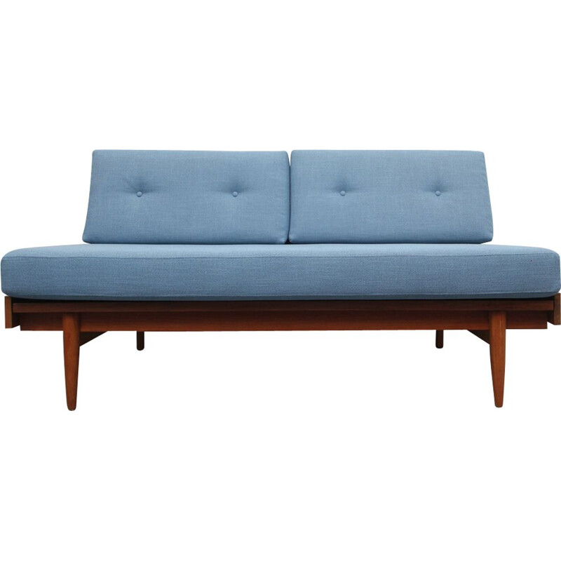 Vintage light blue 2-seater sofa in teak