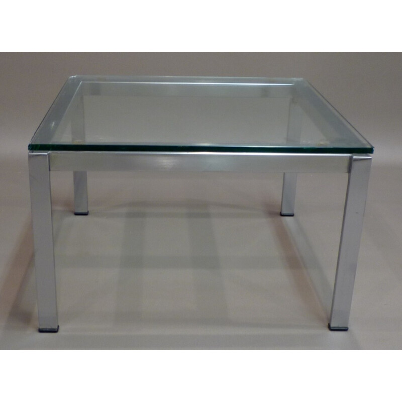 Coffee table in brushed steel and glass, Norman FOSTER - 1970s