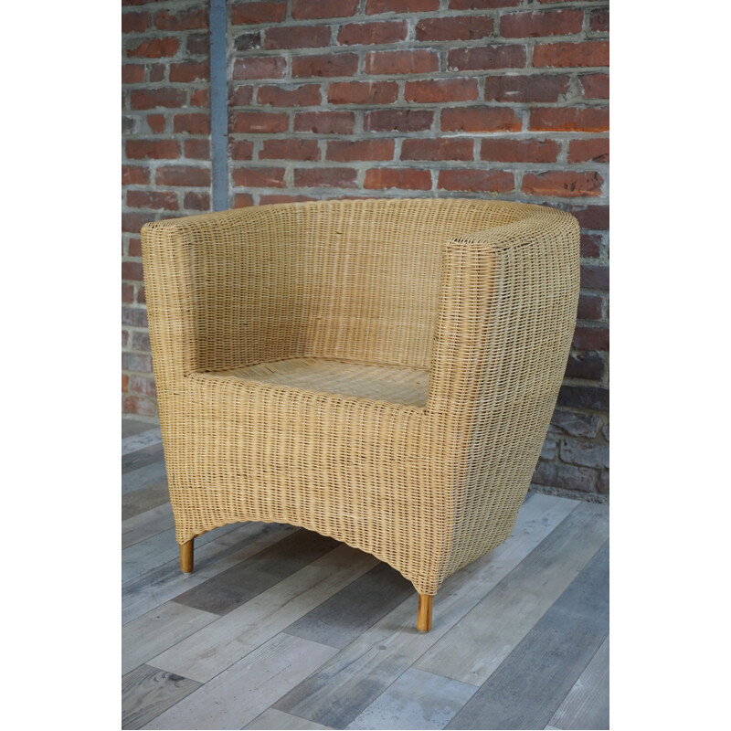 Set of 2 vintage club armchairs in rattan