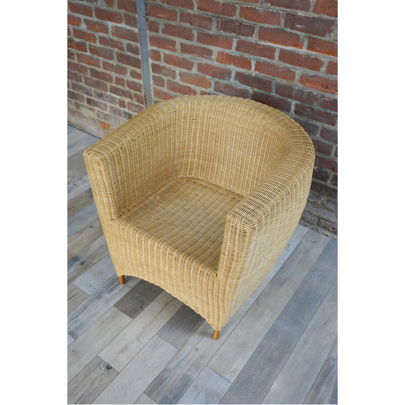 Set of 2 vintage club armchairs in rattan