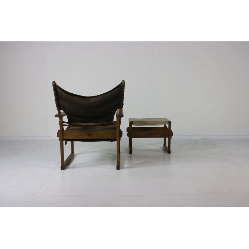 Vintage safari chair and ottoman by Kai Winding for Poul Hundevad