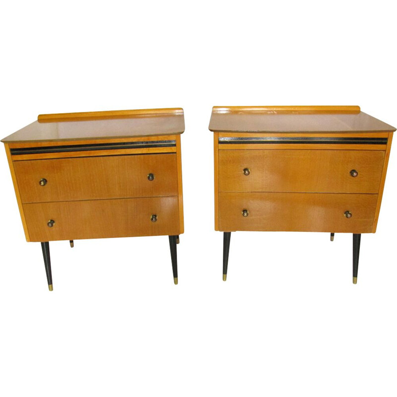 Set of 2 vintage night stands in oakwood