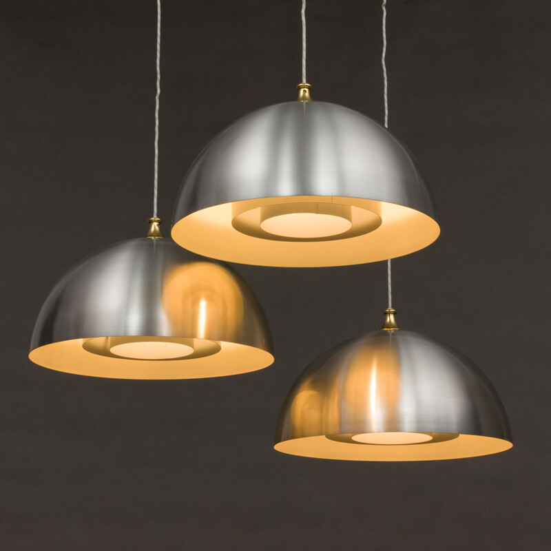 Set of 6 vintage pendant lamps in aluminum 1950