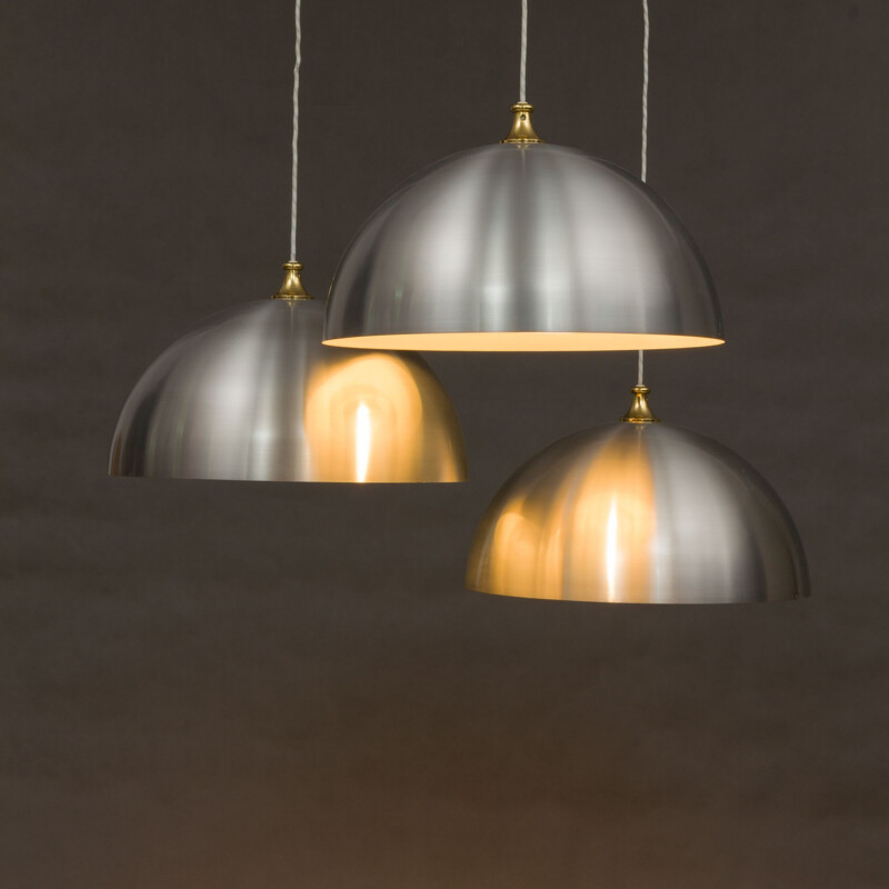 Set of 6 vintage pendant lamps in aluminum 1950