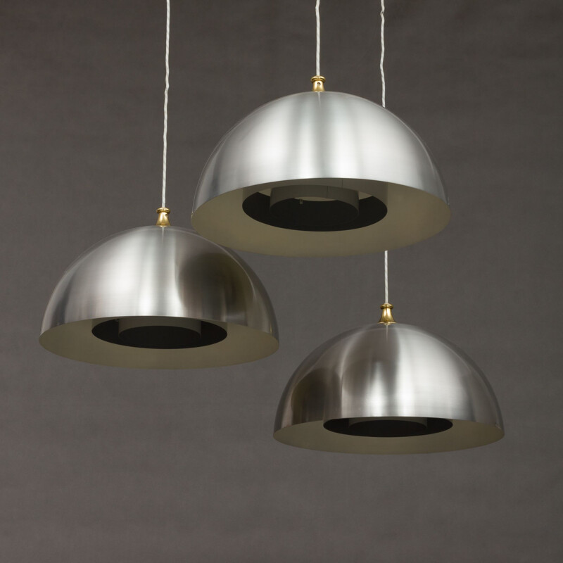 Set of 6 vintage pendant lamps in aluminum 1950