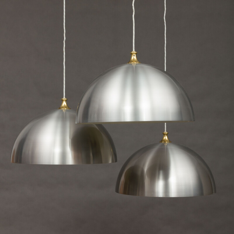 Set of 6 vintage pendant lamps in aluminum 1950