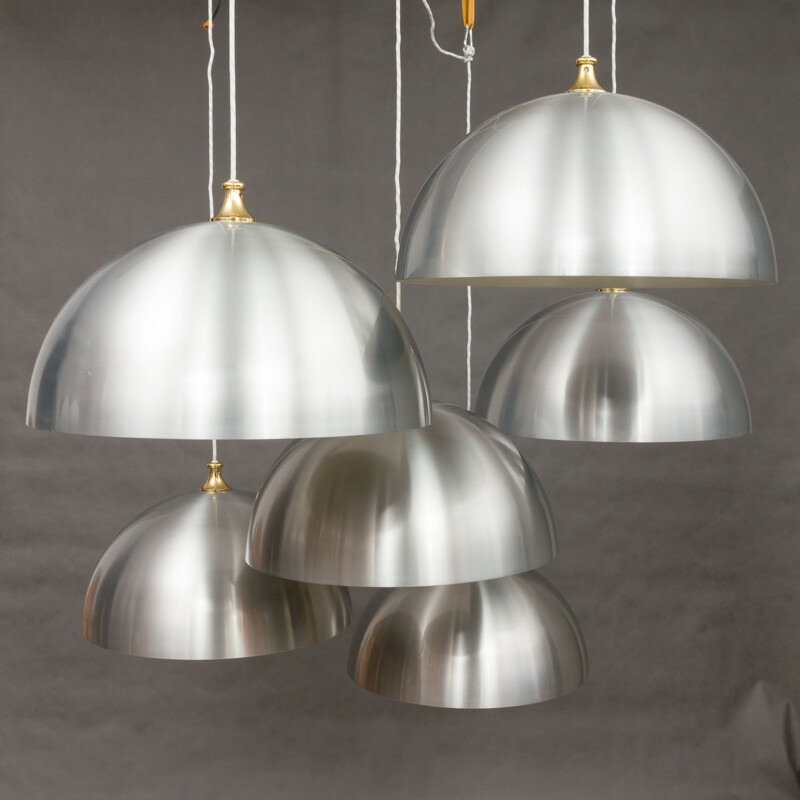 Ensemble de 6 suspensions vintage en aluminium 1950