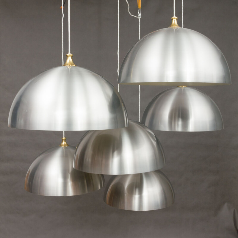 Set of 6 vintage pendant lamps in aluminum 1950