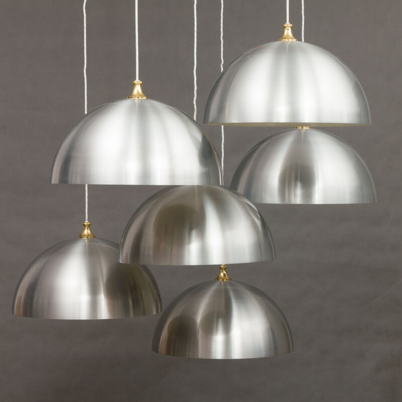 Set of 6 vintage pendant lamps in aluminum 1950