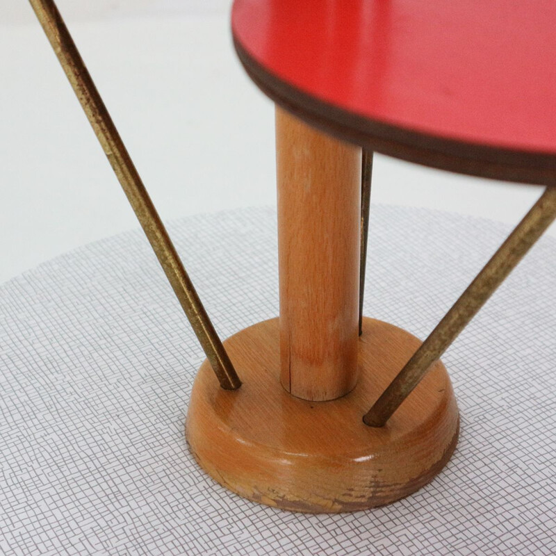 Table basse vintage en laiton, bois et formica 1950