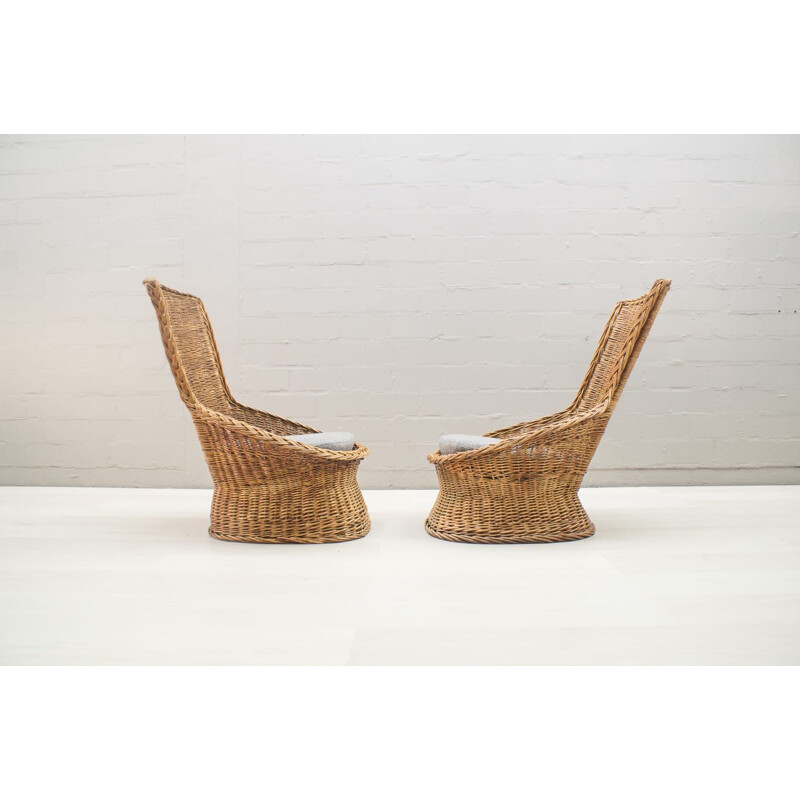 Set of 2 vintage italian rattan armchairs 1960