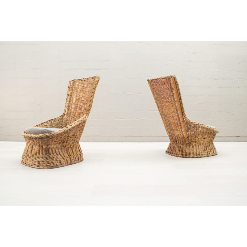 Set of 2 vintage italian rattan armchairs 1960