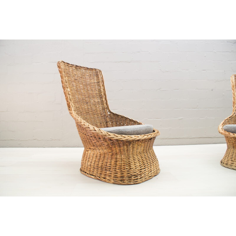 Set of 2 vintage italian rattan armchairs 1960