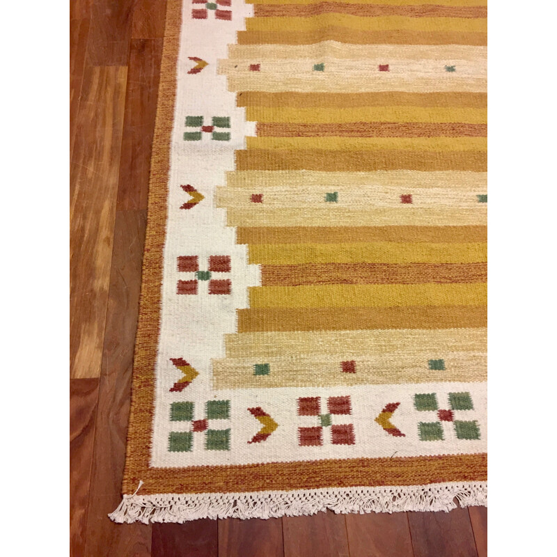 Vintage scandinavian Rolakan hand-woven rug 1950
