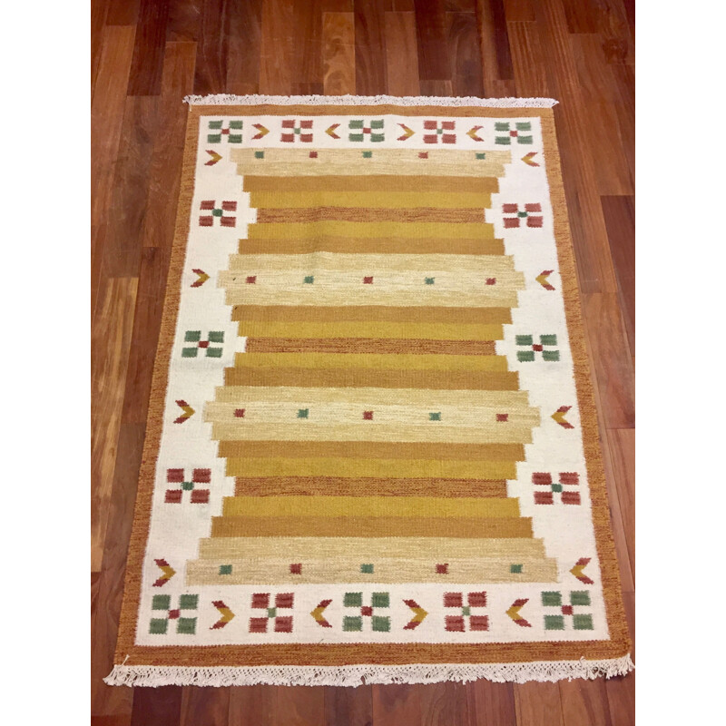 Tapis vintage scandinave Rolakan tissé main 1950