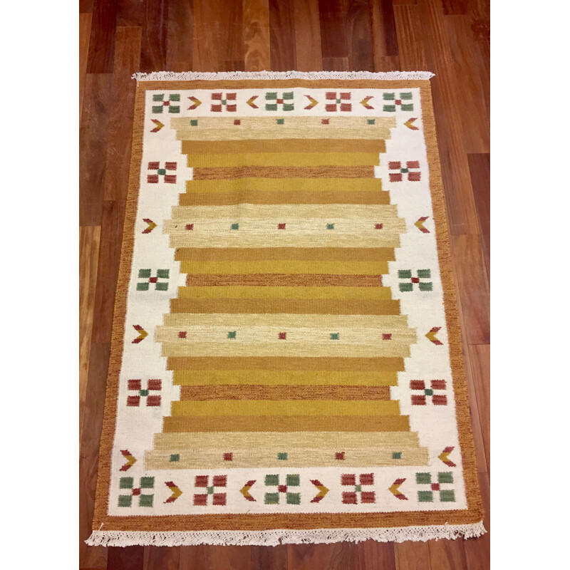 Vintage scandinavian Rolakan hand-woven rug 1950