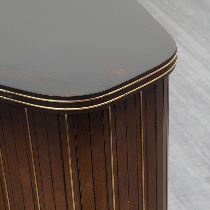 Vintage corner chest of drawers in dark brown wood 1950