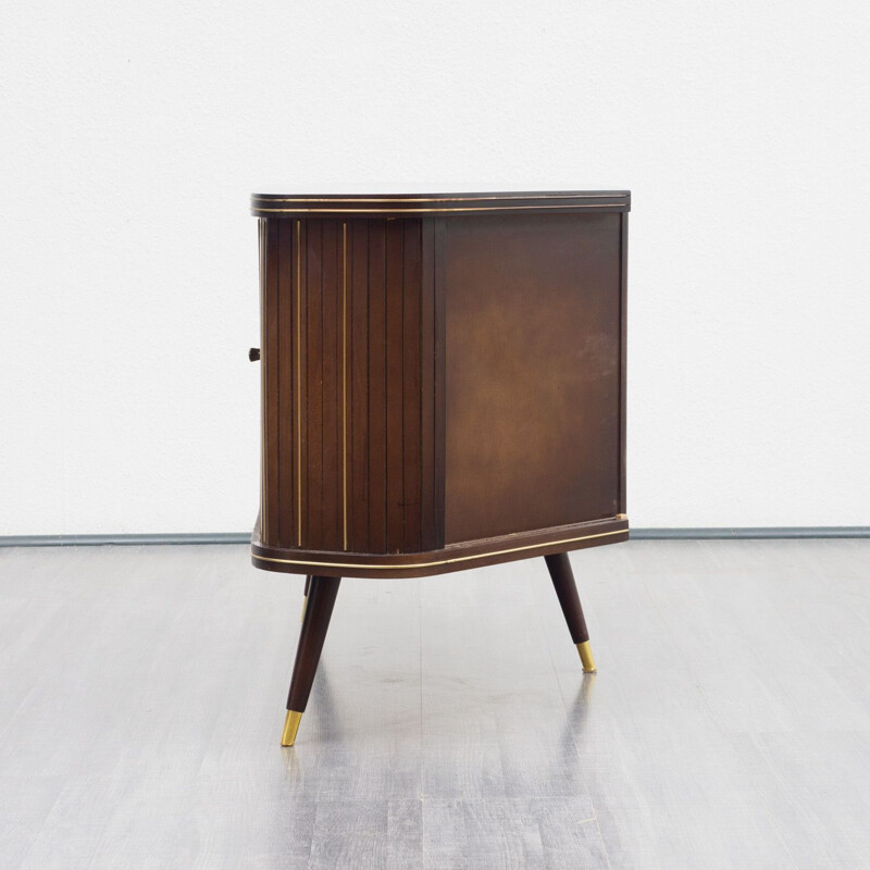 Vintage corner chest of drawers in dark brown wood 1950