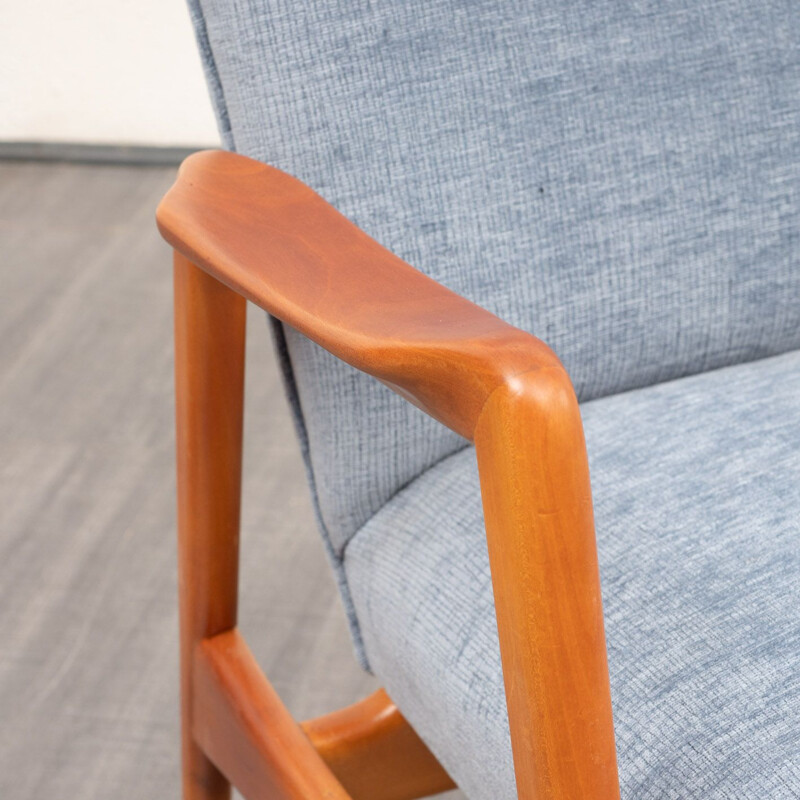 Vintage armchair in cherrywood and velour 1950