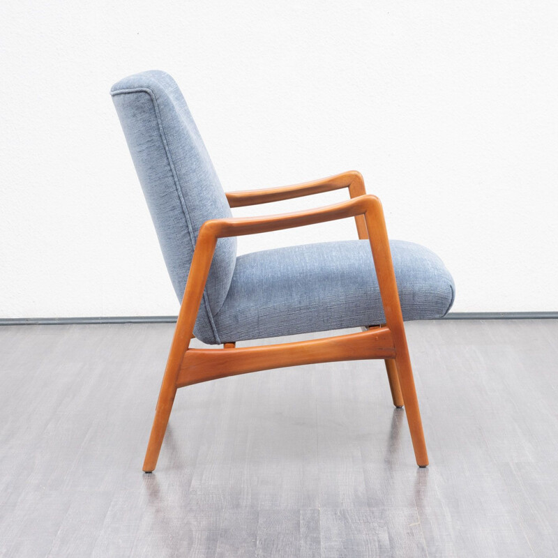 Vintage armchair in cherrywood and velour 1950