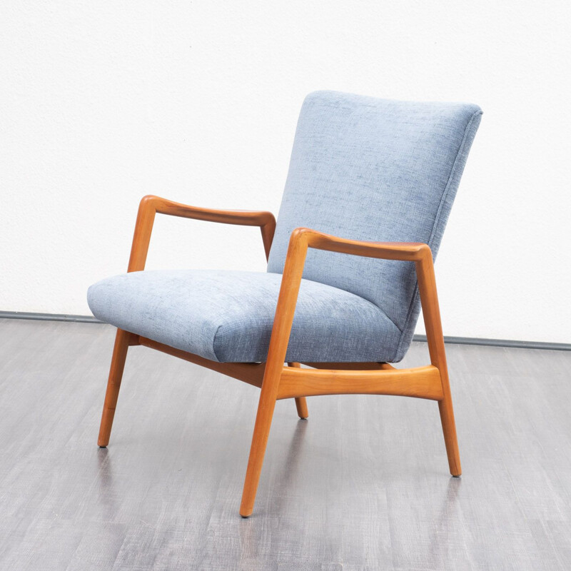 Vintage armchair in cherrywood and velour 1950