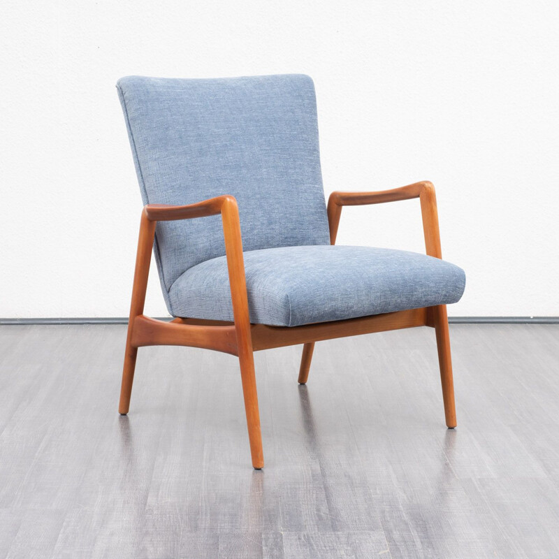 Vintage armchair in cherrywood and velour 1950