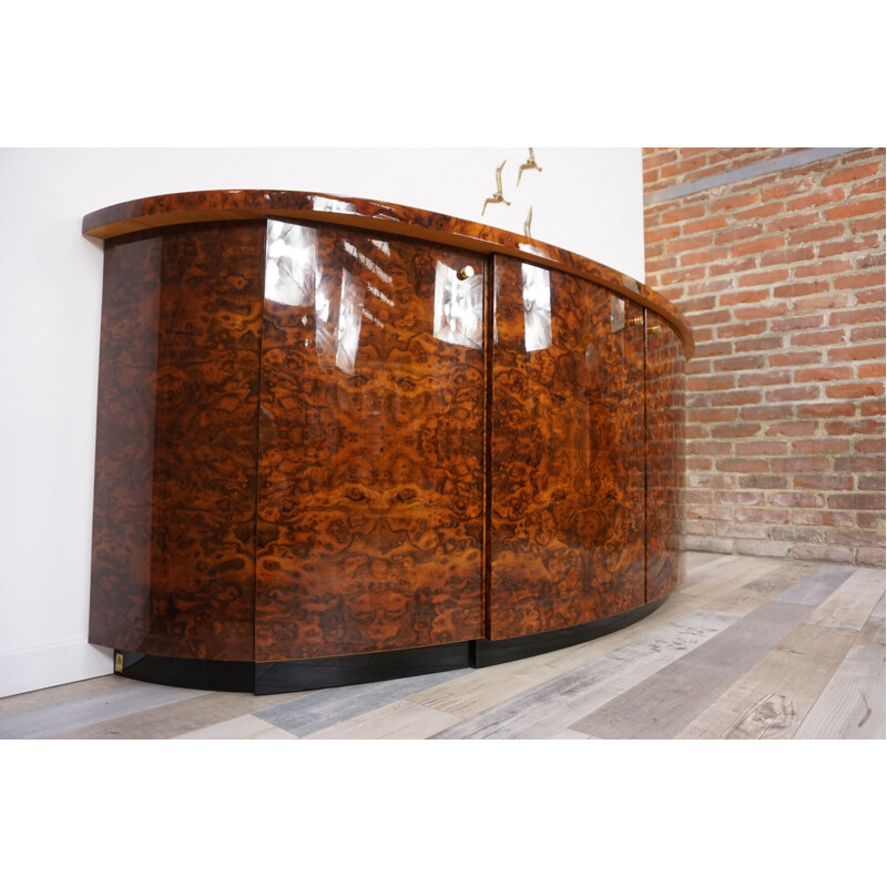 Vintage curved sideboard in burl wood by JC Mahey Paris