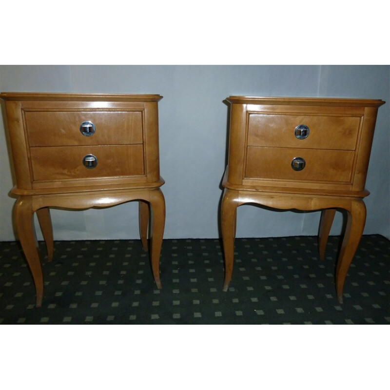 Pair of nightstands in solid sycamore, Jean PASCAUD - 1950s