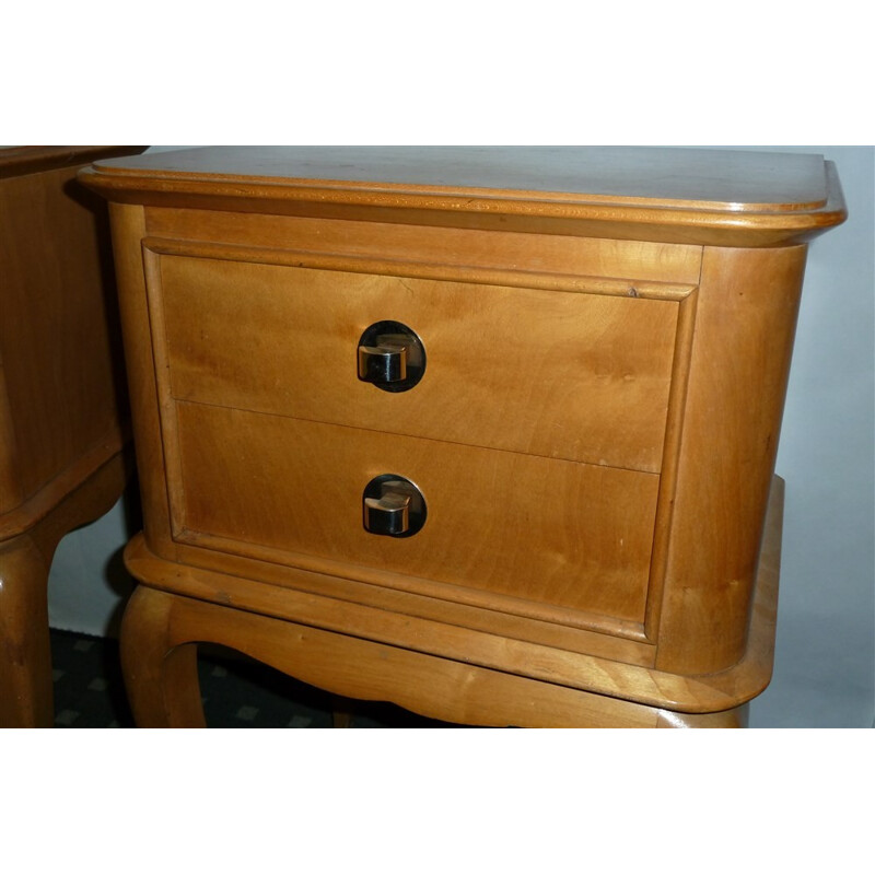 Pair of nightstands in solid sycamore, Jean PASCAUD - 1950s