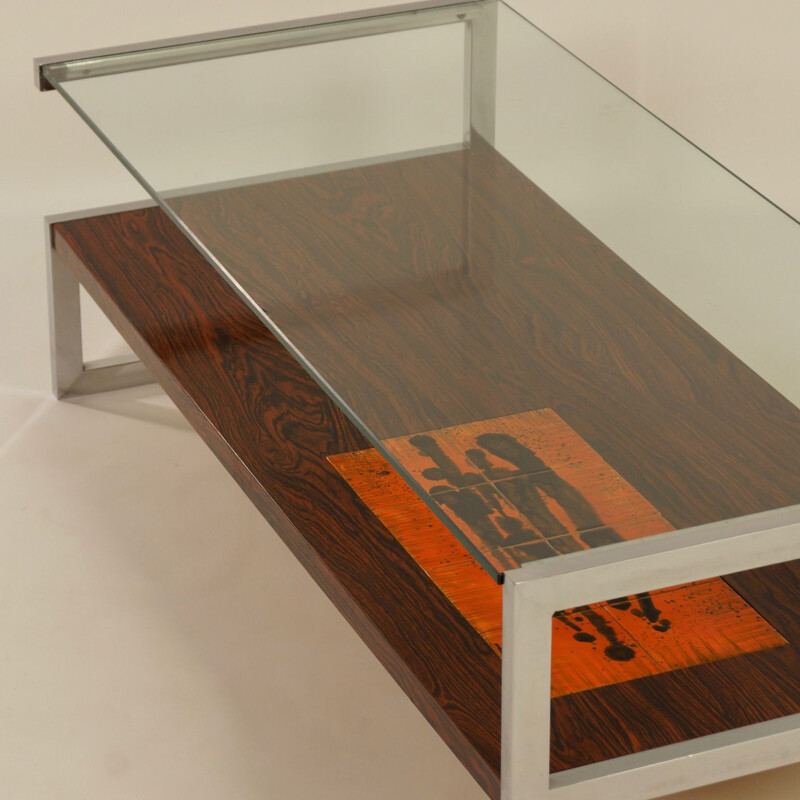 Table basse vintage avec des carreaux peints à la main par J. Belarti