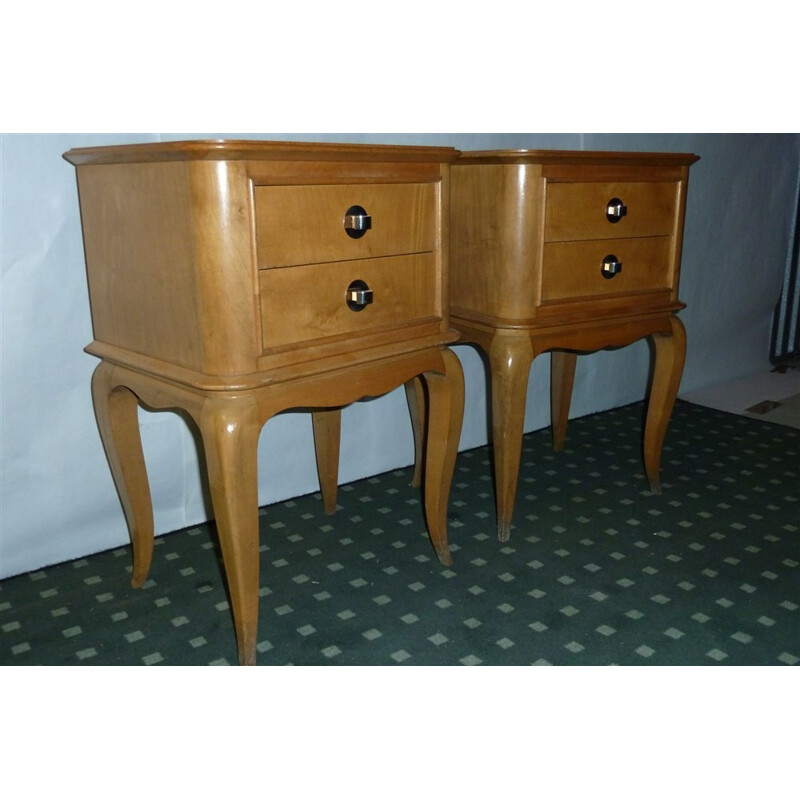 Pair of nightstands in solid sycamore, Jean PASCAUD - 1950s