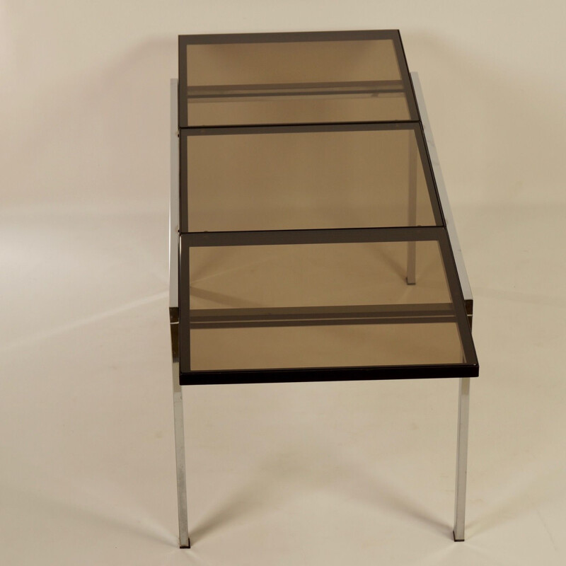 Vintage extendable dining table in smoked glass by Milo Baughman