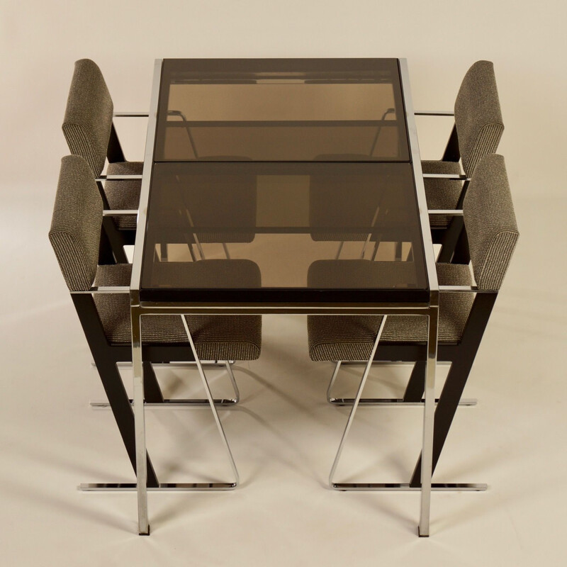 Vintage extendable dining table in smoked glass by Milo Baughman