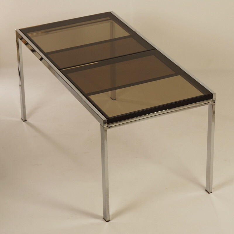 Vintage extendable dining table in smoked glass by Milo Baughman