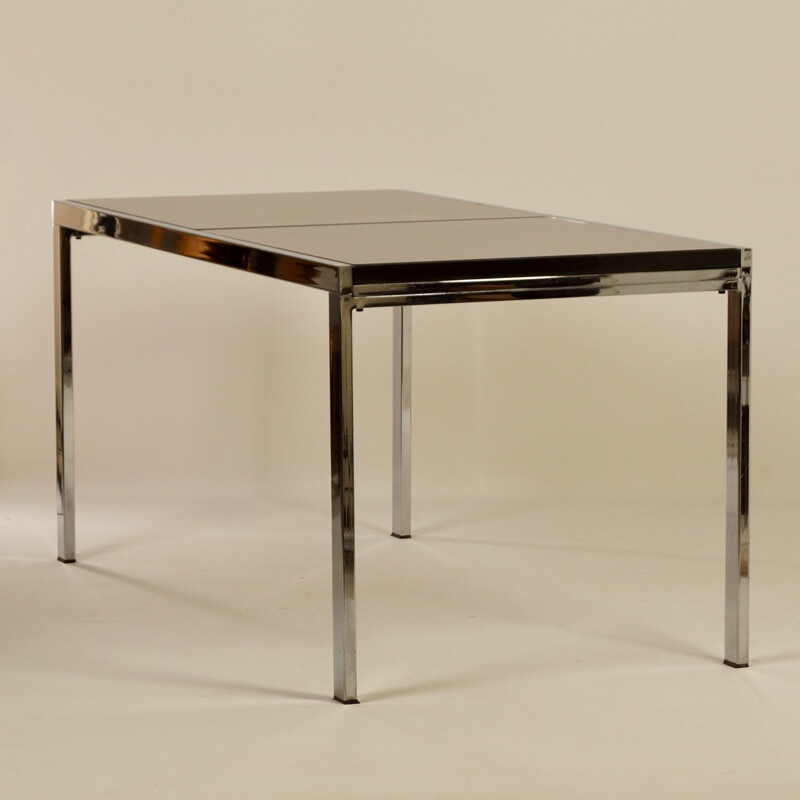 Vintage extendable dining table in smoked glass by Milo Baughman