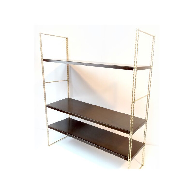 Vintage French shelf system in brown lacquered steel