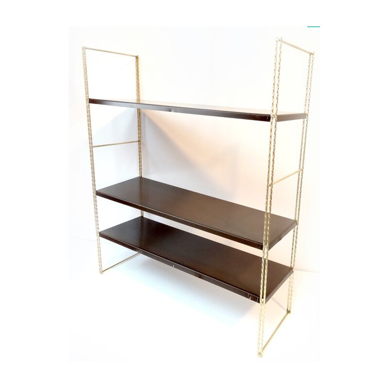 Vintage French shelf system in brown lacquered steel