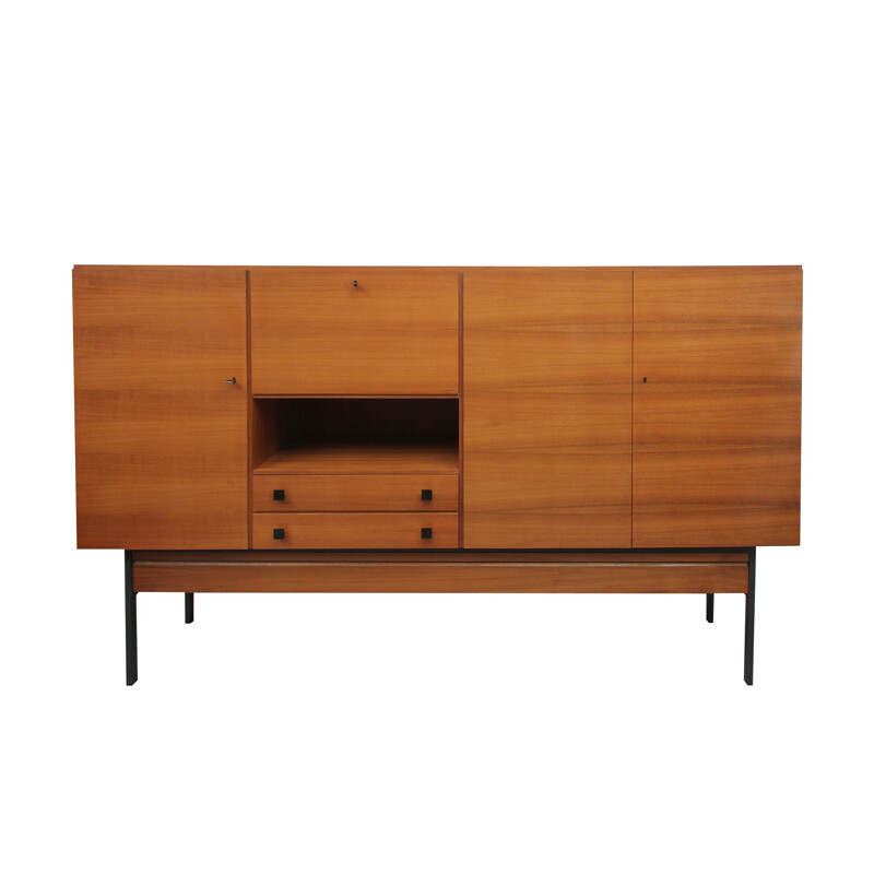 Vintage walnut and metal sideboard, Germany 1960