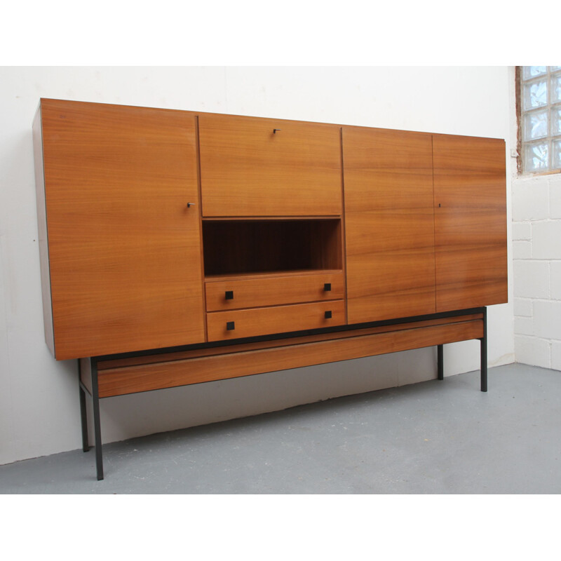 Vintage walnoot en metalen dressoir, Duitsland 1960